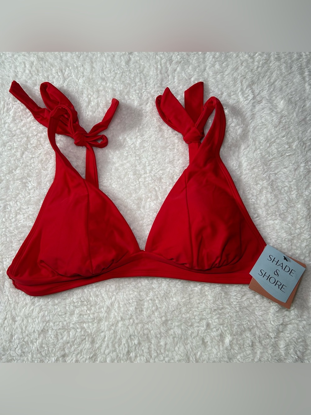 Shade & Shore Women’s Red Triangle Bikini Top Tie Shoulders Large NEW